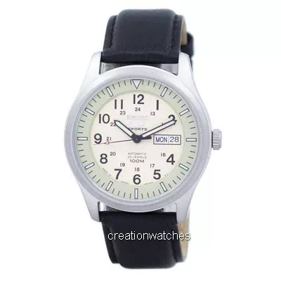 Seiko 5 Esportes Militar Automático Japão Fez Relação de Couro Preto SNZG07J1-LS10 Relógio dos homens