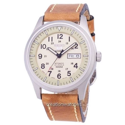 Seiko 5 Sports SNZG07J1-var-LS17 Military Japan Made Brown Leather Strap Men's Watch