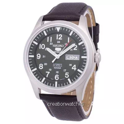 Seiko 5 Sports Automatic Dark Brown Leather SNZG09K1-var-LS11 100M Men's Watch