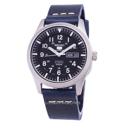 精工5體育SNZG15J1-LS15自動日本製造深藍色皮革錶帶男士手錶