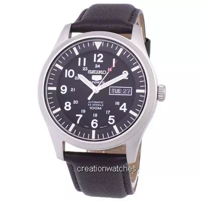 Seiko 5 Sports Automatic Dark Brown Leather SNZG15K1-var-LS11 100M Men's Watch