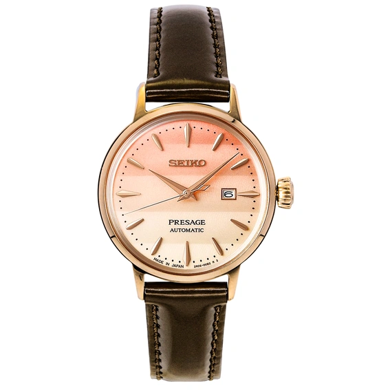 Seiko Presage Cocktail Limited Edition Leather Strap Rose Gold Dial Automatic SRE014J1 Women's Watch