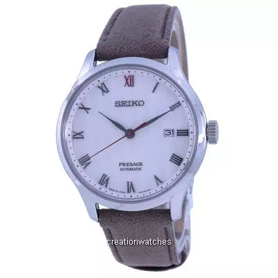 Relógio masculino Seiko Presage Zen com mostrador branco pulseira de couro SRPG25 SRPG25J1 SRPG25J automático