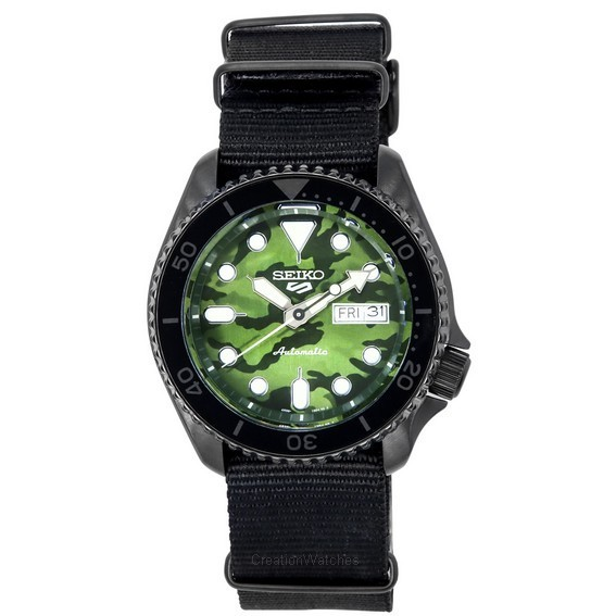 Zegarek Seiko 5 Sports SKX Street Style Nylonowy pasek z kamuflażem i automatyczną tarczą SRPJ37K1 100M Męski zegarek
