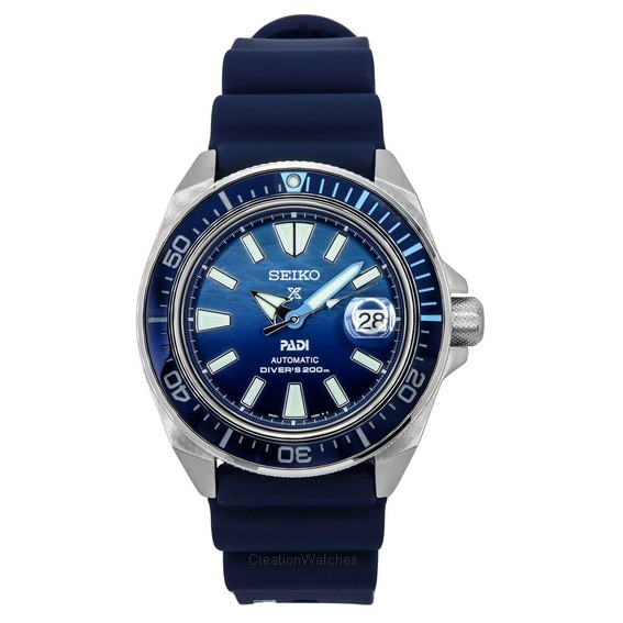 Seiko Prospex Samurai PADI speciale editie blauwe wijzerplaat automatische duiker SRPJ93K1 200M herenhorloge