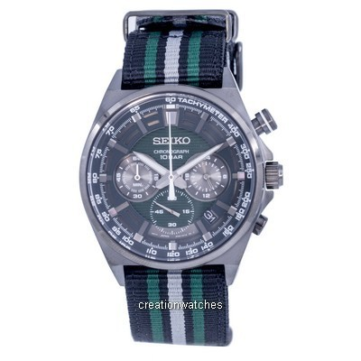 Relógio masculino Seiko cronógrafo nylon mostrador verde quartzo SSB411 SSB411P1 SSB411P 100M