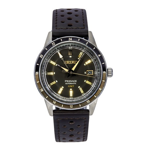 Seiko Presage Style60's GMT Calf Leather Strap Black Dial Automatic SSK013J1 นาฬิกาข้อมือผู้ชาย