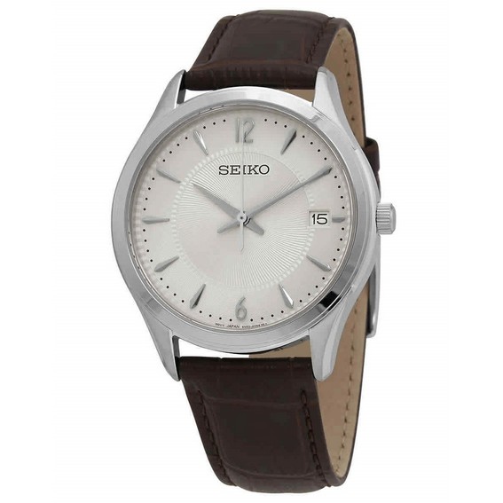 Seiko Nobel Откройте для себя больше Кварцевые мужские часы с кожаным ремешком и бежевым циферблатом SUR421P1 100M