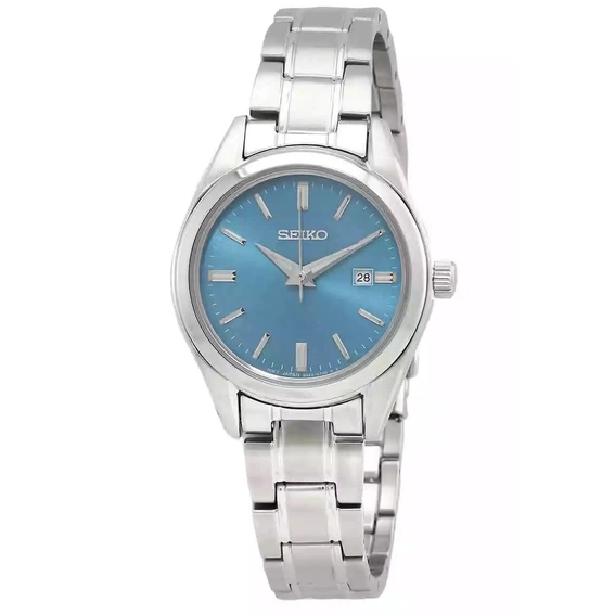 Reloj Seiko Classic de acero inoxidable con esfera azul y cuarzo SUR531P1 100M para mujer