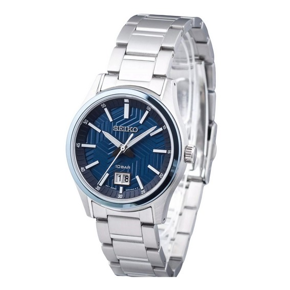 Seiko Sports ruostumattomasta teräksestä valmistettu sininen kellotaulu kvartsi SUR559P1 100M miesten kello