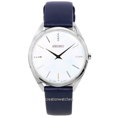 Relógio feminino Seiko com pulseira de couro branco mostrador quartzo SWR079 SWR079P1 SWR079P