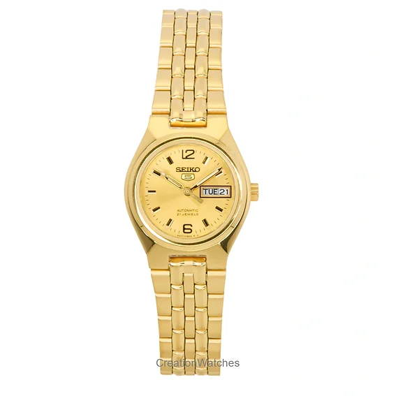 Seiko 5 Gold Tone Stainless Steel Gold Dial Automatic SYMK36K1 Women's Watch