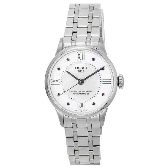 Tissot T-Classic Chemin Des Tourelles White Mother of Pearl Rubies Dial Automatic T099.207.11.113.00 Women's Watch