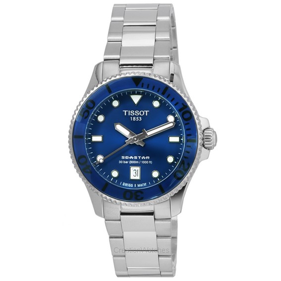天梭 T-Sport Seastar 1000 蓝色表盘石英潜水员 T120.210.11.041.00 T1202101104100 300M 中性手表