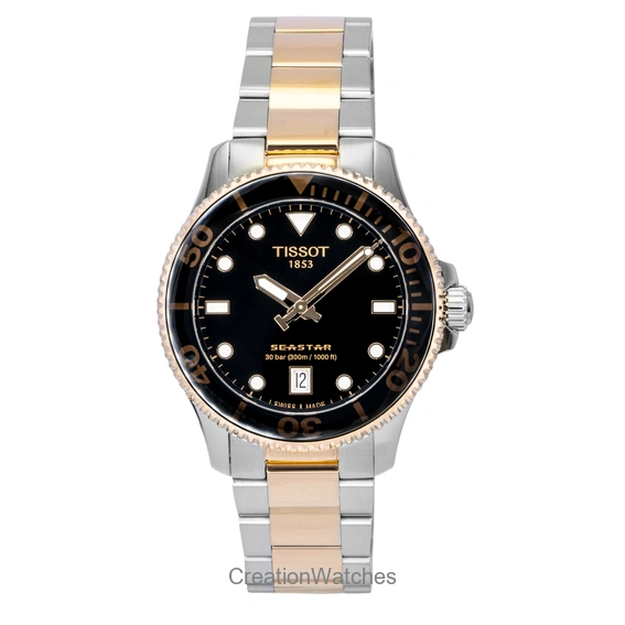 Tissot Seastar 1000 Gold Tone Stainless Steel Black Dial Quartz Diver's T120.210.22.051.01 300M Men's Watch