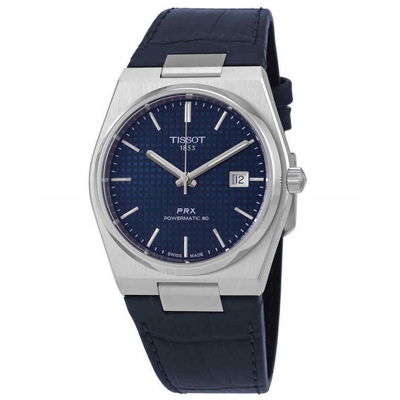 天梭 PRX Powermatic 80 皮革錶帶藍色錶盤自動 T137.407.16.041.00 100M 男士手錶 zh-CHS