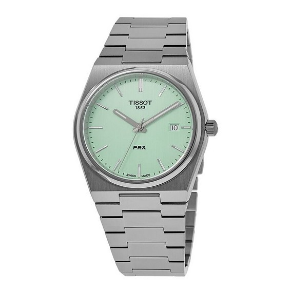 天梭 T-Classic PRX 不鏽鋼淺綠色錶盤石英 T137.410.11.091.01 100M 男女通用手錶
