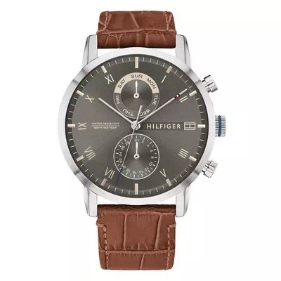 Relógio masculino Tommy Hilfiger Kane cinza mostrador pulseira de couro quartzo 1710398