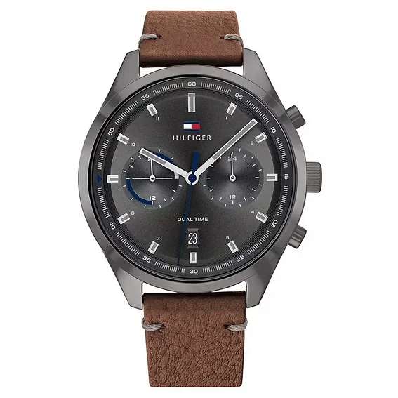 Tommy Hilfiger Bennett Grey Dial Leather Strap Quartz 1791730 Men's Watch