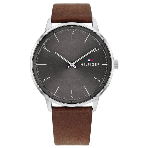 Tommy Hilfiger Hendrix Leather Strap Grey Dial Quartz 1791840 Men's Watch