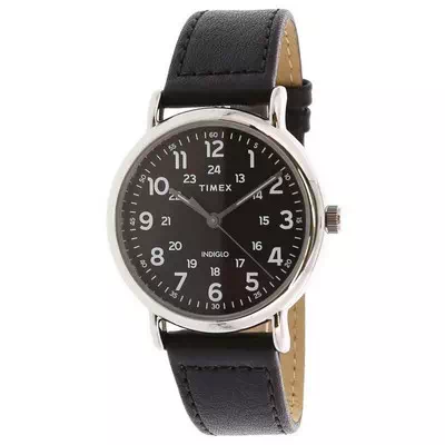 Relógio masculino Timex Weekender com mostrador preto e pulseira de couro de quartzo TW2T30700
