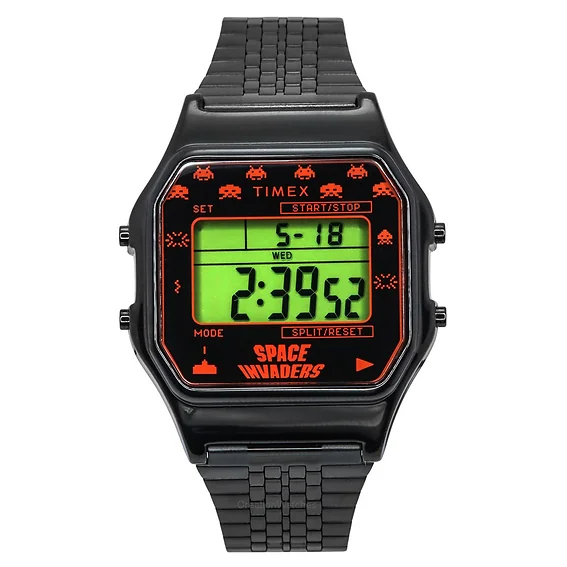 Timex T80 X Space Invaders Digital Stainless Steel Quartz TW2V30200 Unisex Watch