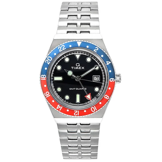 Timex Q GMT Stainless Steel Black Dial Quartz TW2V38000 Men's Watch