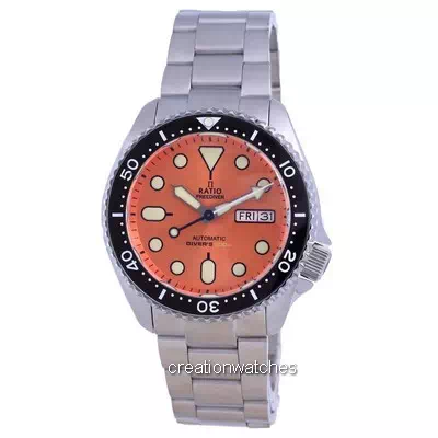Relógio masculino Recondicionado FreeDiver inoxidável com mostrador laranja RTA114 200M