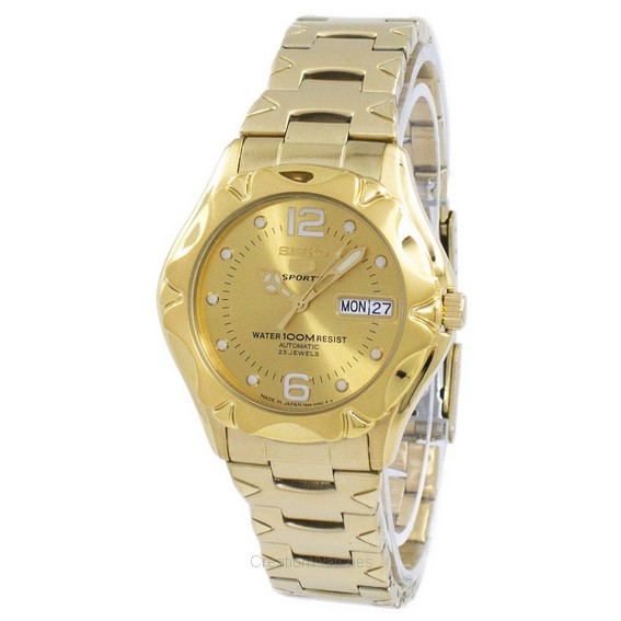 Refurbished Seiko 5 Sports Japan Made Gold Tone Stainless Steel Gold Dial Automatic SNZ460 SNZ460J1 SNZ460J 100M Men's Watch