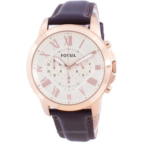 Fossil Grant Herenhorloge - Klassieke Quartz Chronograaf Met Romeinse Cijfers En Echt Leren Band