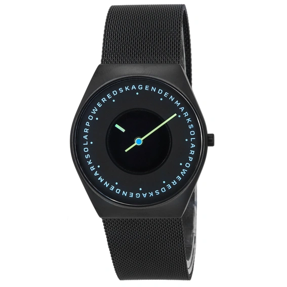 Reloj Skagen Grenen Solar Halo Midnight de acero inoxidable con esfera negra y malla SKW6874 para hombre reacondicionado