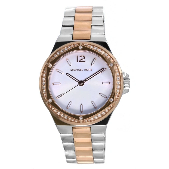 Michael Kors Lennox Crystal Accents นาฬิกาข้อมือผู้หญิงหน้าปัดสีเงิน รุ่น MK6989 ที่ได้รับการปรับปรุงใหม่