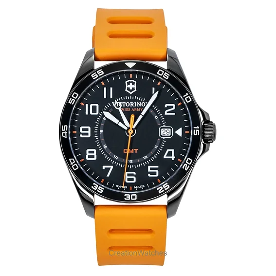 Victorinox Fieldforce GMT Rubber Strap Matt Black Dial Quartz 241897 100M Men's Watch