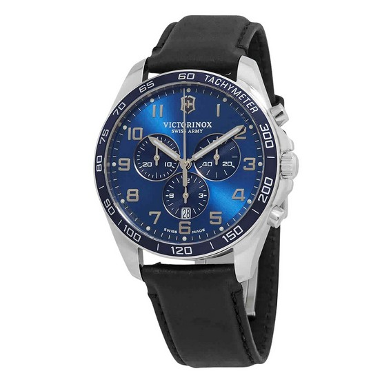 Orologio da uomo Victorinox Swiss Army Fieldforce Cronografo cinturino in pelle quadrante blu al quarzo 241929 100M