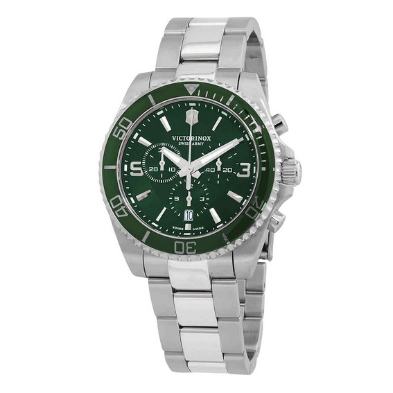 Victorinox 瑞士軍隊特立獨行計時不鏽鋼綠色錶盤石英 241946 100M 男士手錶 zh-CHS