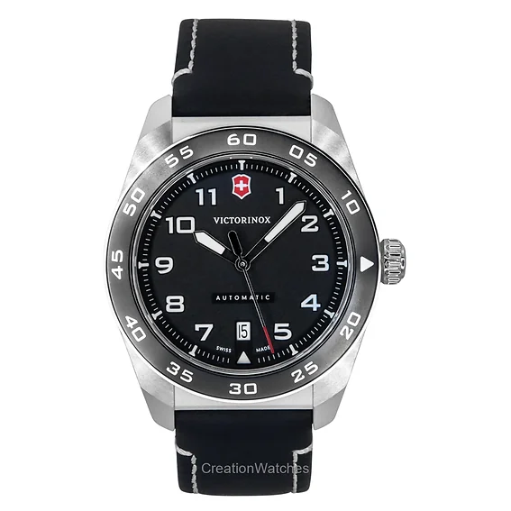 Victorinox Swiss Army Leather Strap Black Dial Automatic 242044 100M Men's Watch