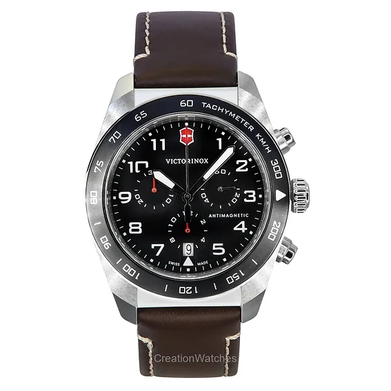 Victorinox Swiss Army Chronograph Leather Strap Black Dial Quartz 242046 100M Men's Watch