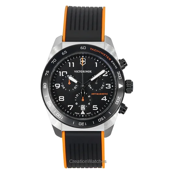 Victorinox Swiss Army Chronograph Rubber Strap Black Dial Quartz 242050 100M Men's Watch