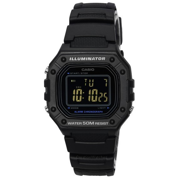 Đồng hồ đeo tay nam dây nhựa kỹ thuật số tiêu chuẩn Casio Mặt số đen thạch anh W-218H-1B