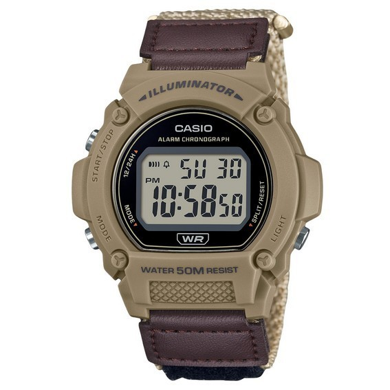 Relógio masculino Casio padrão marrom digital com pulseira de tecido quartzo W-219HB-5AV
