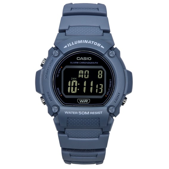 Relógio masculino Casio Standard Illuminator Digital Light Blue Resin Strap Quartz W-219HC-2B