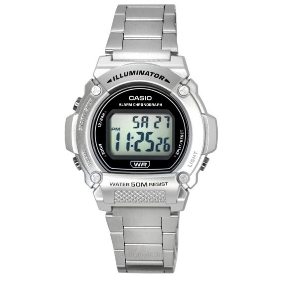 Casio Standard Digital Stainless Steel Bracelet Quartz W-219HD-1A Men's Watch
