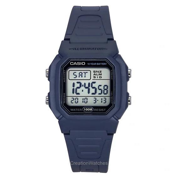 Casio Digital Resin Strap Light Blue Quartz W-800H-2AV 100M Men's Watch