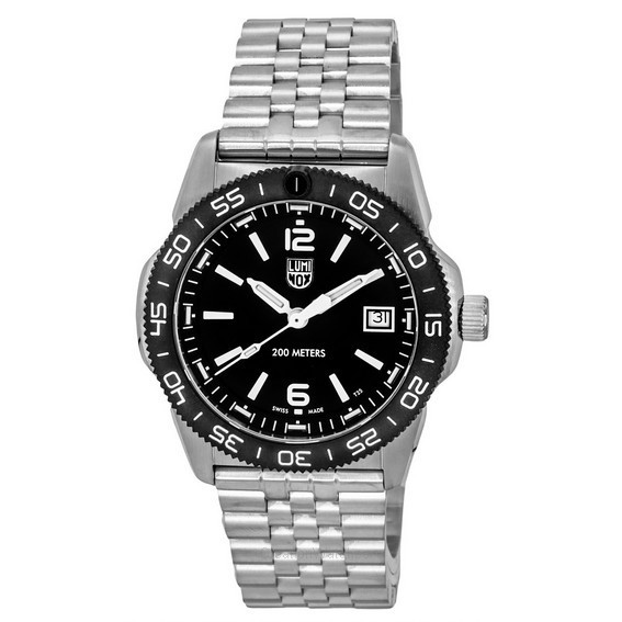 Luminox Pacific 潛水員波紋不鏽鋼黑色錶盤瑞士石英潛水員 XS.3122M 200M 男士手錶