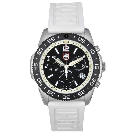 Luminox Pacific 潛水員計時白色橡膠錶帶黑色錶盤瑞士石英潛水員 XS.3141 200M 男士手錶