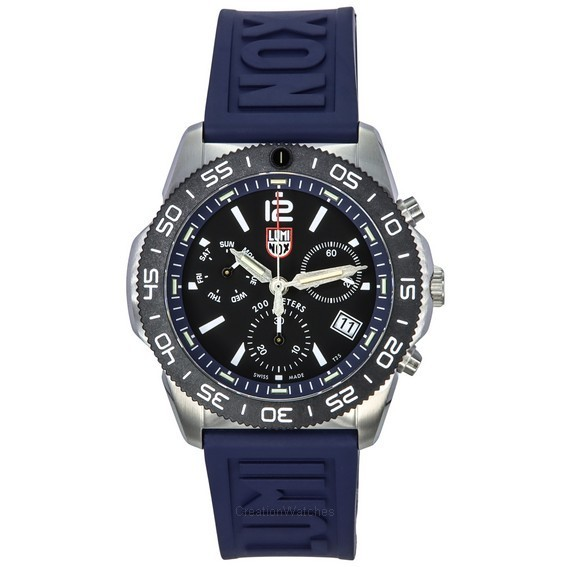 Relógio masculino Luminox Pacific Diver cronógrafo azul com pulseira de borracha mostrador preto Swiss Quartz Diver XS.3143 200M