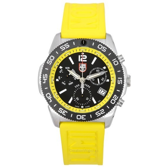 Luminox Pacific Diver Chronographe Bracelet en caoutchouc jaune Cadran noir Swiss Quartz Diver's XS.3145 200M Montre pour ho