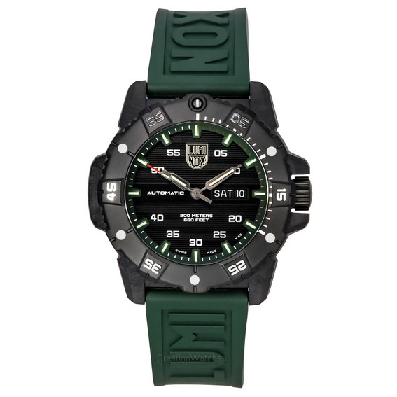 Ανδρικό ρολόι Luminox Master Carbon SEAL Πράσινο λαστιχένιο λουράκι μαύρο καντράν Swiss Automatic Diver's XS.3877 200M