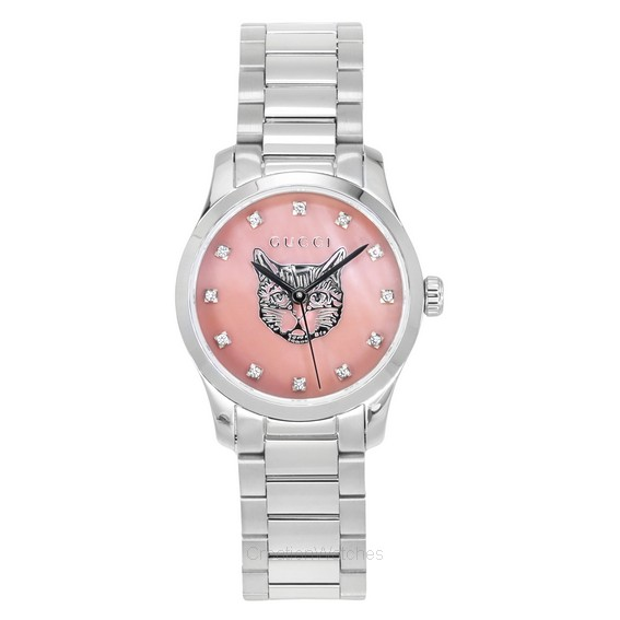 Relógio feminino Gucci G-Timeless Diamond com detalhes em madrepérola rosa quartzo YA1265025