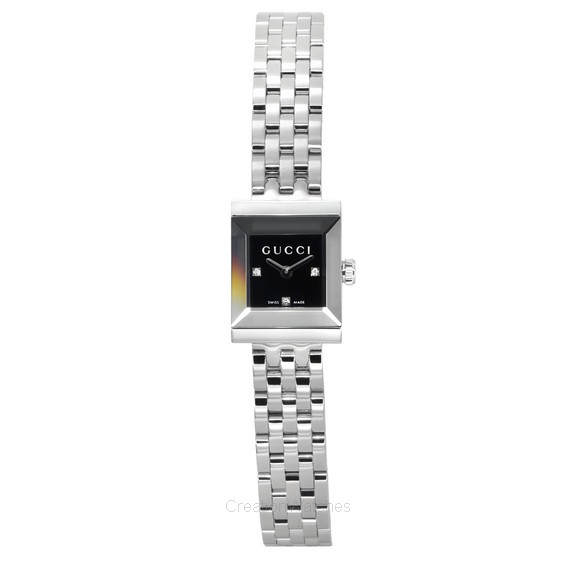 Reloj para mujer Gucci G-Frame Diamond Accents de acero inoxidable con esfera negra y cuarzo YA128507